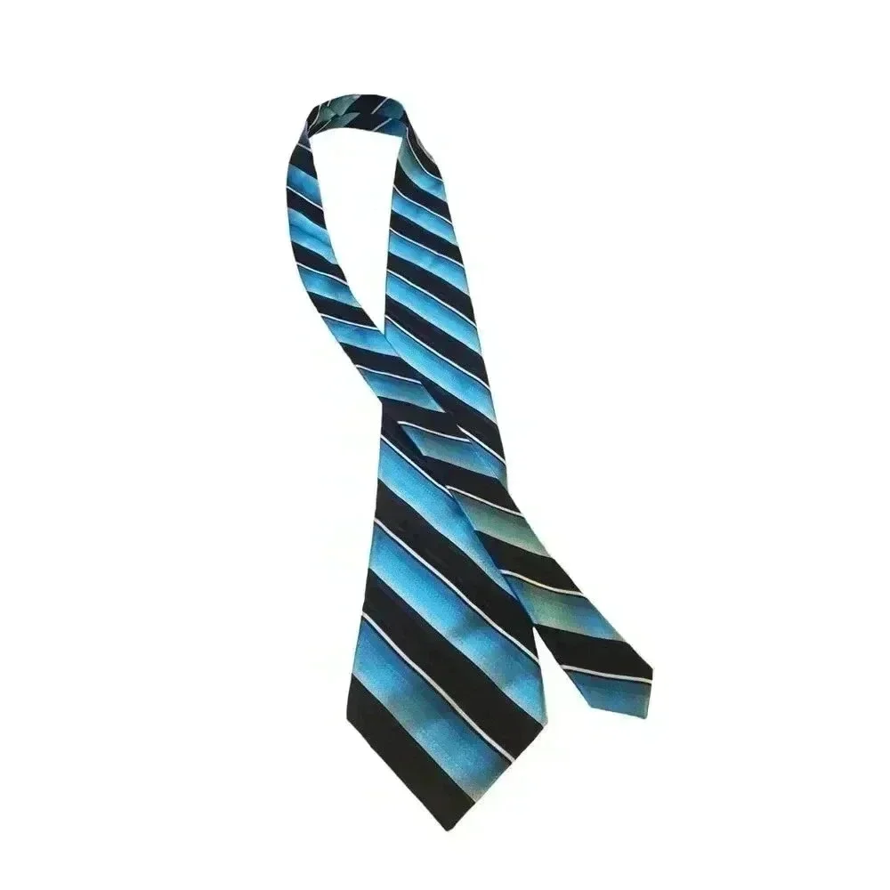 Croft & Barrow Luxury‎ Black Blue Stripes All Silk Necktie Tie Business Church